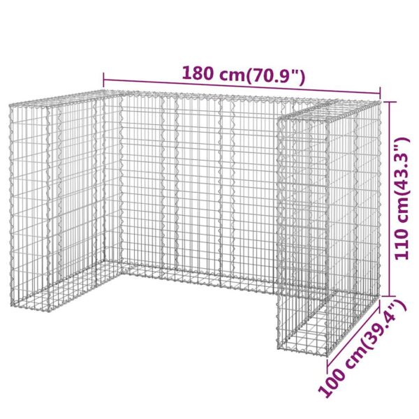 vidaXL Gabion Wall for Garbage Bins Galvanised Steel 180x100x110 cm - Image 7
