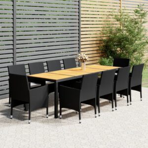 vidaXL 11 Piece Garden Dining Set Poly Rattan Black