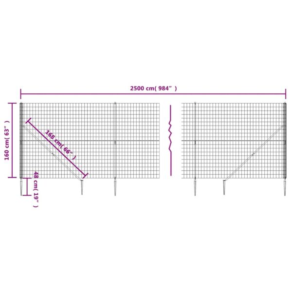 vidaXL Wire Mesh Fence with Spike Anchors Anthracite 1.6x25 m - Image 6