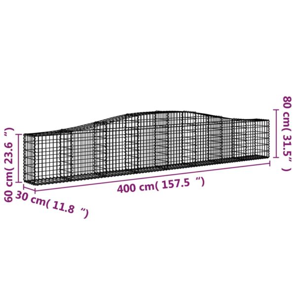 vidaXL Arched Gabion Basket 400x30x60/80 cm Galvanised Iron - Image 5
