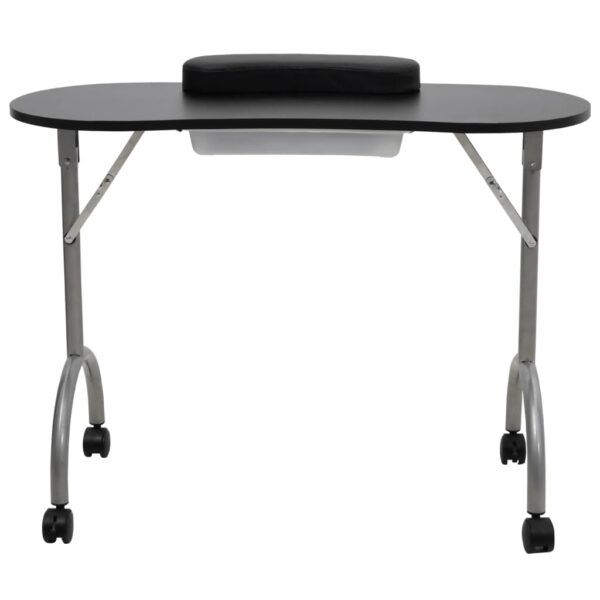 vidaXL Folding Manicure Nail Table with Castors Black - Image 2