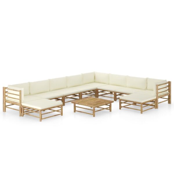 vidaXL 11 Piece Garden Lounge Set with Cream White Cushions Bamboo - Image 1