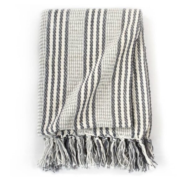 vidaXL Throw Cotton Stripes 220x250 cm Grey and White - Image 3