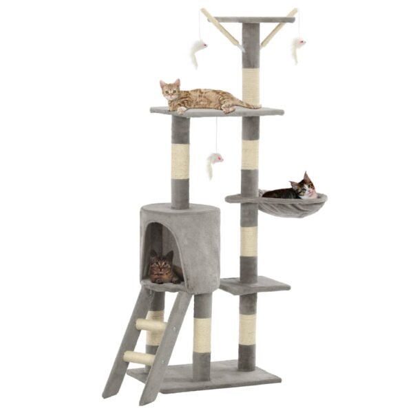 vidaXL Cat Tree with Sisal Scratching Posts 138 cm Grey - Image 1