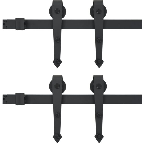 vidaXL Sliding Door Hardware Kit 2x183 cm Steel Black - Image 2
