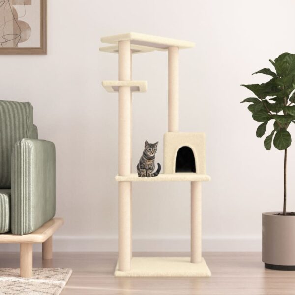 vidaXL Cat Tree with Sisal Scratching Posts Cream 123 cm - Image 1