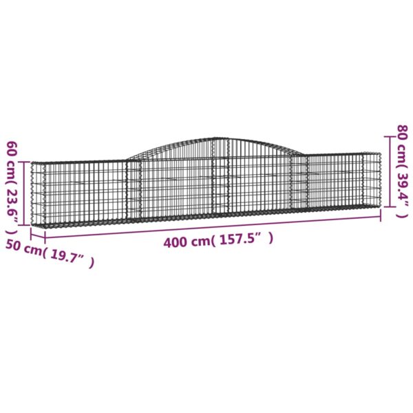 vidaXL Arched Gabion Basket 400x50x60/80 cm Galvanised Iron - Image 5