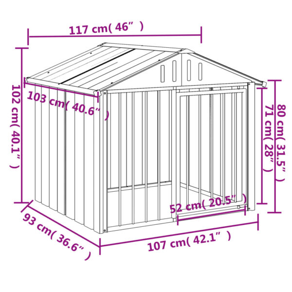 vidaXL Dog House with Roof Black 117x103x102 cm Galvanised Steel - Image 5