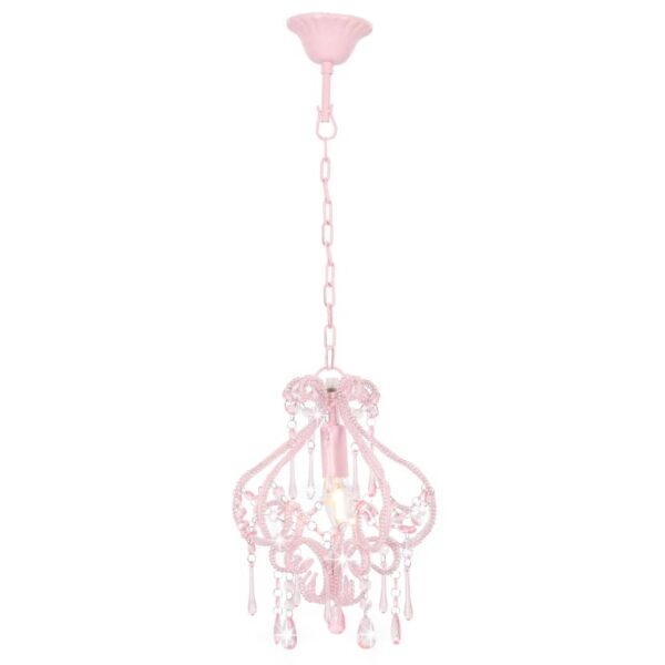 vidaXL Ceiling Lamp with Beads Pink Round E14 - Image 3