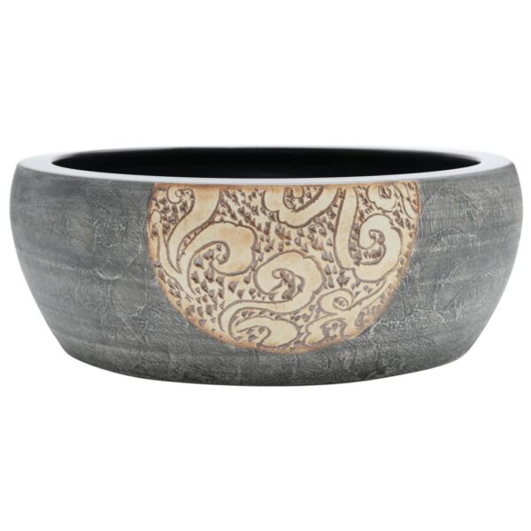 vidaXL Countertop Basin Black and Brown Round Φ41x14 cm Ceramic - Image 2