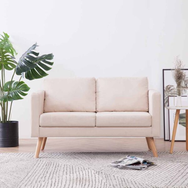 vidaXL 2-Seater Sofa Fabric Cream - Image 1