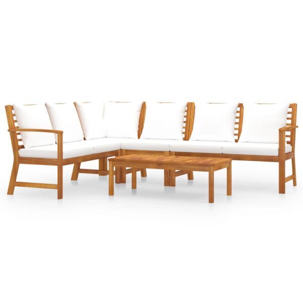 vidaXL 5 Piece Garden Lounge Set with Cushion Cream Solid Acacia Wood - Image 2