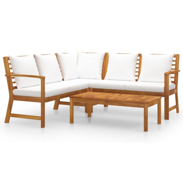 vidaXL 4 Piece Garden Lounge Set with Cushion Cream Solid Acacia Wood - Image 2