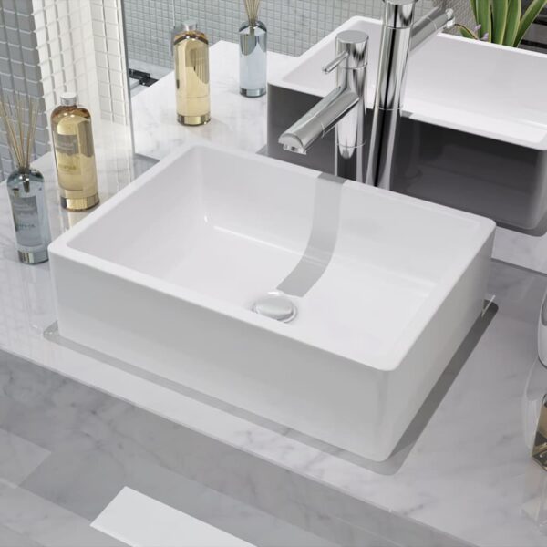 vidaXL Basin Ceramic White 41x30x12 cm - Image 1