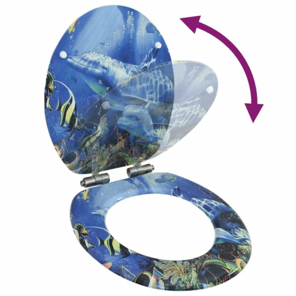 vidaXL WC Toilet Seat with Soft Close Lid MDF Dolphins Design - Image 2
