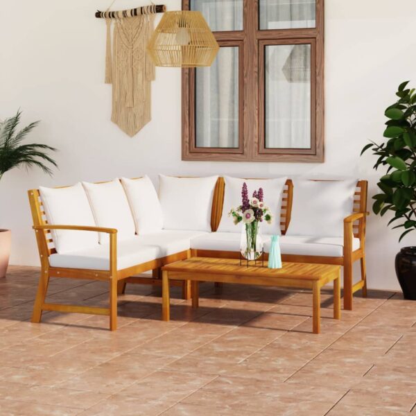 vidaXL 4 Piece Garden Lounge Set with Cushion Cream Solid Acacia Wood - Image 1