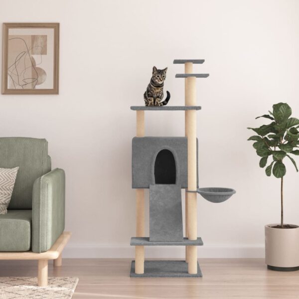 vidaXL Cat Tree with Sisal Scratching Posts Light Grey 153 cm - Image 1