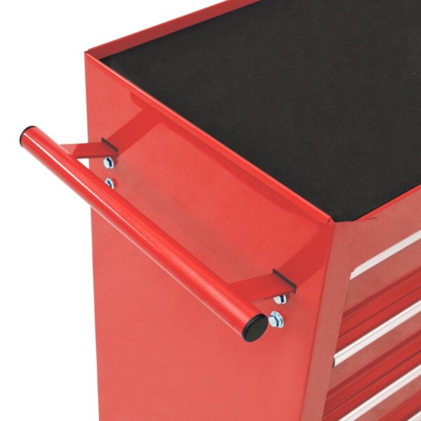 vidaXL Tool Trolley with 15 Drawers Steel Red - Image 5