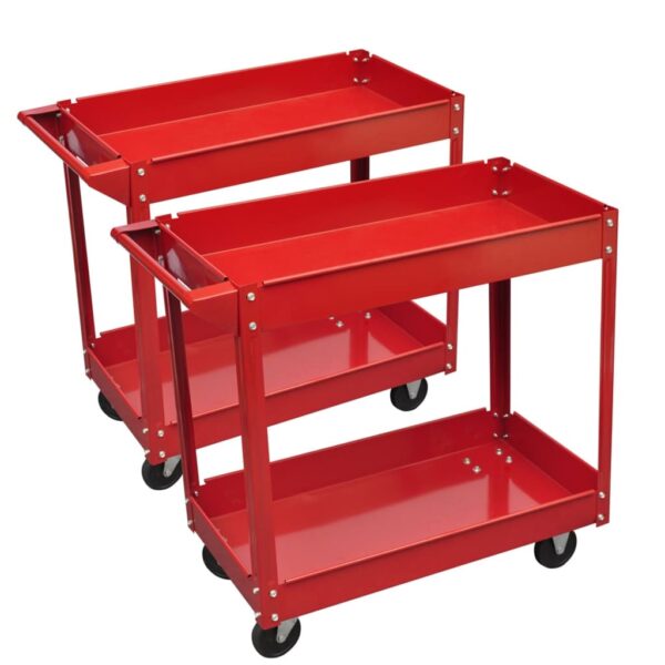 vidaXL 2 x Workshop Tool Trolley 100 kg 2 Shelves - Image 1