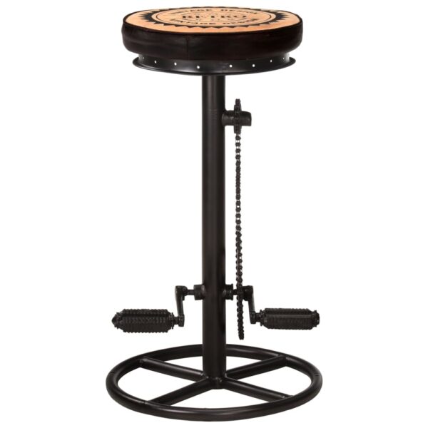 vidaXL Bar Stools with Canvas Print 2 pcs Black and Brown Real Leather - Image 3