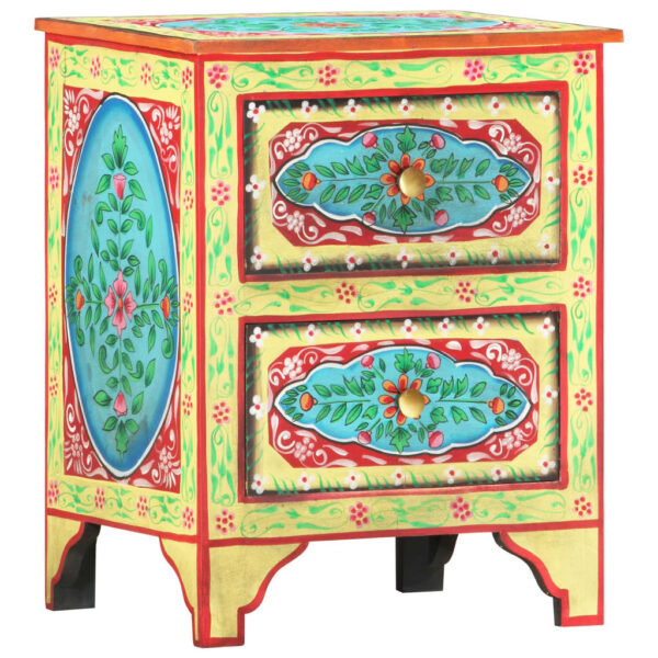 vidaXL Hand Painted Bedside Cabinet 40x30x50 cm Solid Mango Wood - Image 9
