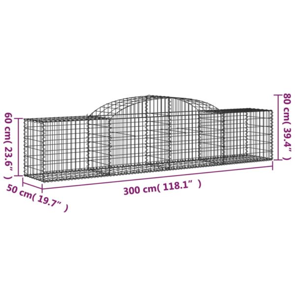 vidaXL Arched Gabion Basket 300x50x60/80 cm Galvanised Iron - Image 5