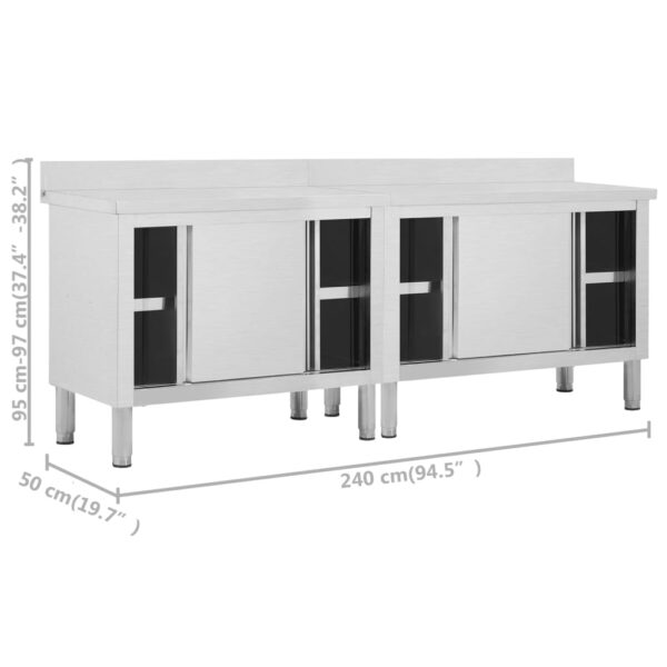 vidaXL Work Tables with Sliding Doors 2pcs 240x50x(95-97)cm Stainless Steel - Image 9