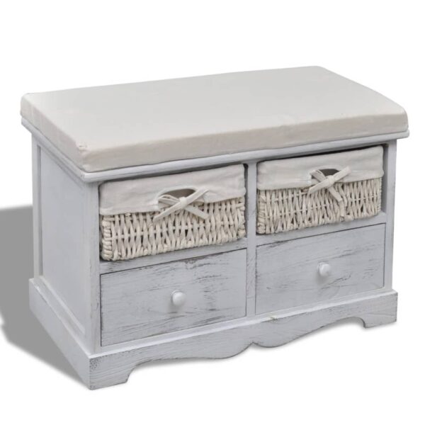 vidaXL Storage Bench White  62x33x42 cm Paulownia Wood - Image 1