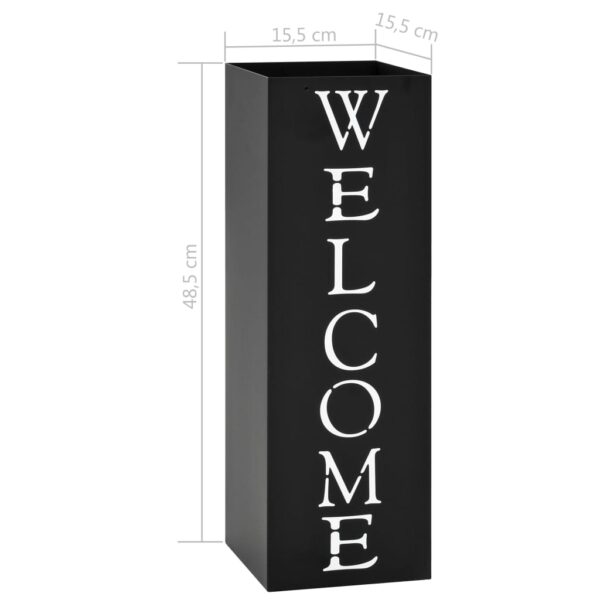 vidaXL Umbrella Stand Welcome Steel Black - Image 6