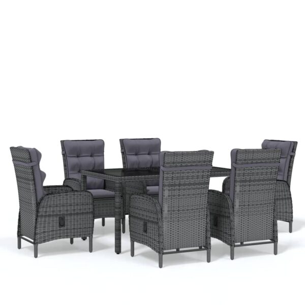 vidaXL 7 Piece Garden Dining Set Poly Rattan Grey - Image 2