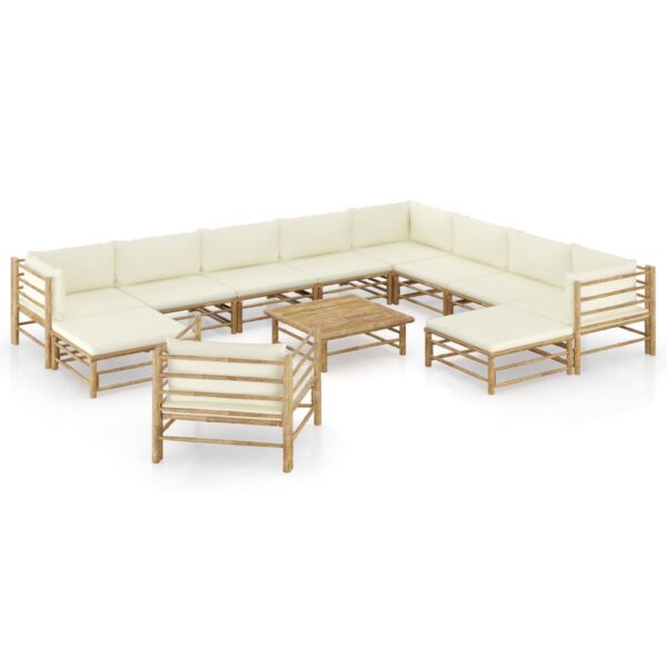 vidaXL 12 Piece Garden Lounge Set with Cream White Cushions Bamboo - Image 1