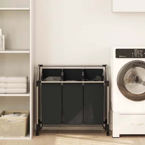 vidaXL Laundry Sorter with 3 Bags Black Steel - Image 1
