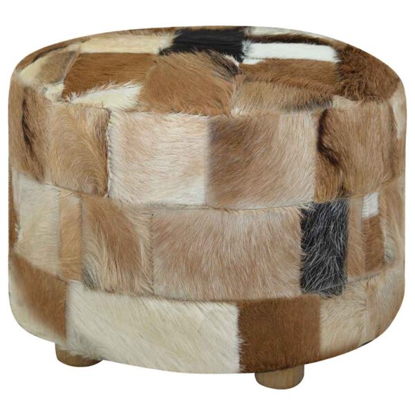 vidaXL Pouffe Goatskin Leather Round 50x50x45 cm - Image 3