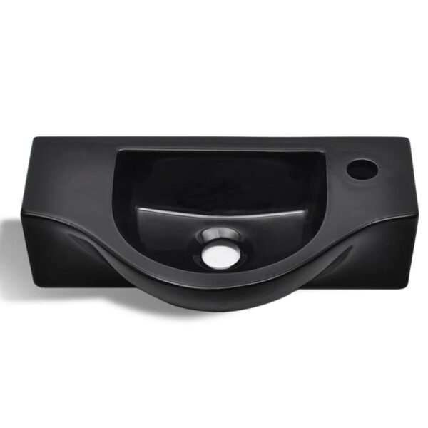 vidaXL Ceramic Bathroom Sink Basin with Faucet Hole Black - Image 4