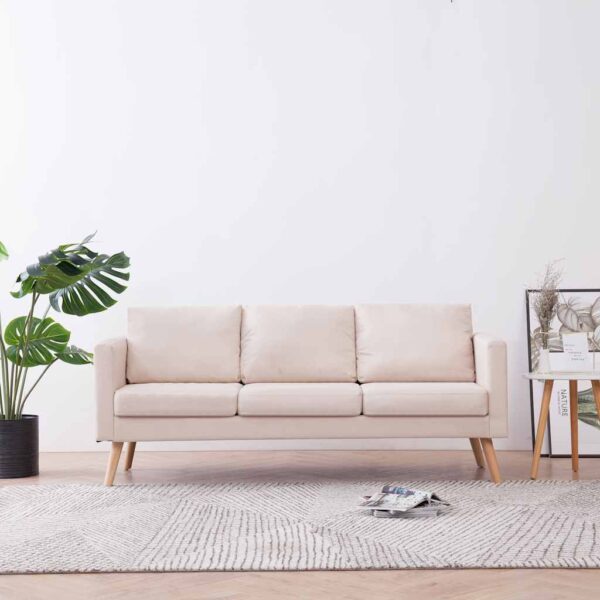 vidaXL 3-Seater Sofa Fabric Cream - Image 1