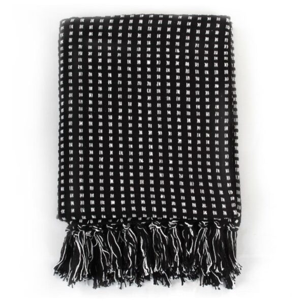 vidaXL Throw Cotton Squares 220x250 cm Black - Image 2