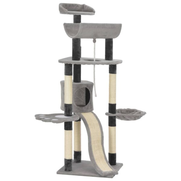 vidaXL Cat Tree with Sisal Scratching Posts Grey 145 cm - Image 1