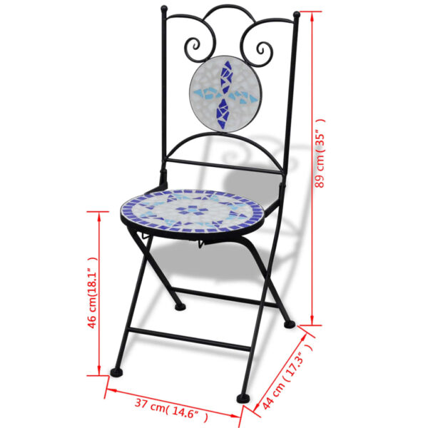 vidaXL 3 Piece Bistro Set Ceramic Tile Blue and White - Image 12