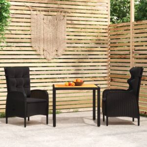 vidaXL 3 Piece Garden Dining Set Poly Rattan Black
