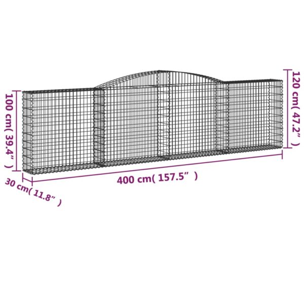 vidaXL Arched Gabion Basket 400x30x100/120 cm Galvanised Iron - Image 5