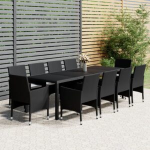 vidaXL 11 Piece Garden Dining Set Poly Rattan Black