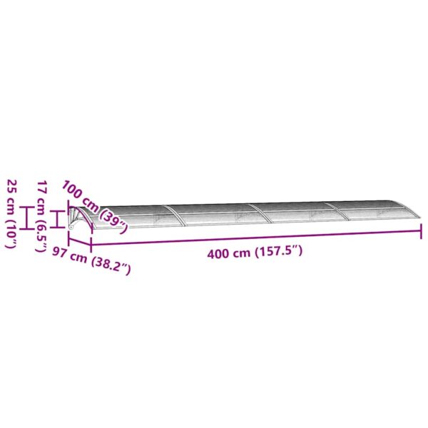 vidaXL Door Canopy Black 400x100 cm Polycarbonate - Image 7