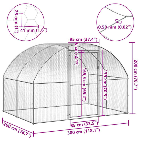 vidaXL Outdoor Chicken Coop 3x2x2 m Galvanised Steel - Image 4