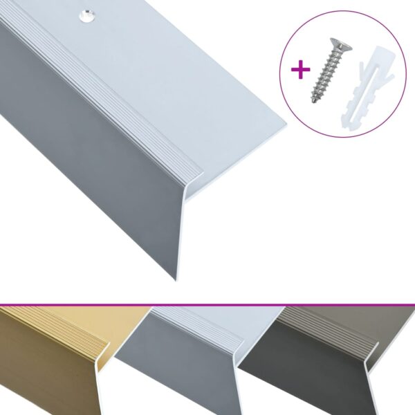 vidaXL F-shape Stair Nosings 15 pcs Aluminium 134 cm Silver - Image 3