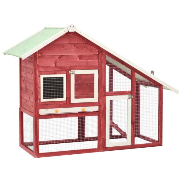 vidaXL Rabbit Hutch Red and White 140x63x120 cm Solid Firwood - Image 1