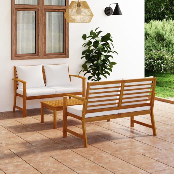 vidaXL 3 Piece Garden Lounge Set with Cushion Solid Acacia Wood - Image 1