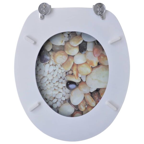 vidaXL Toilet Seats with Hard Close Lids MDF Pebbles - Image 6