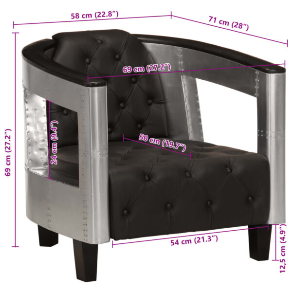 vidaXL Aviator Armchair Black Real Leather - Image 9