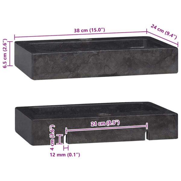 vidaXL Wall-mounted Sink Black 38x24x6.5 cm Marble - Image 11