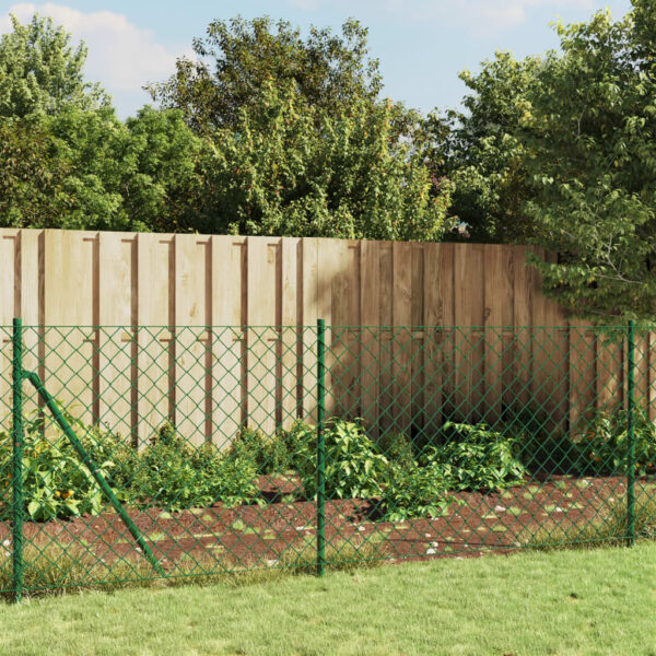 vidaXL Chain Link Fence with Spike Anchors Green 1x10 m - Image 1